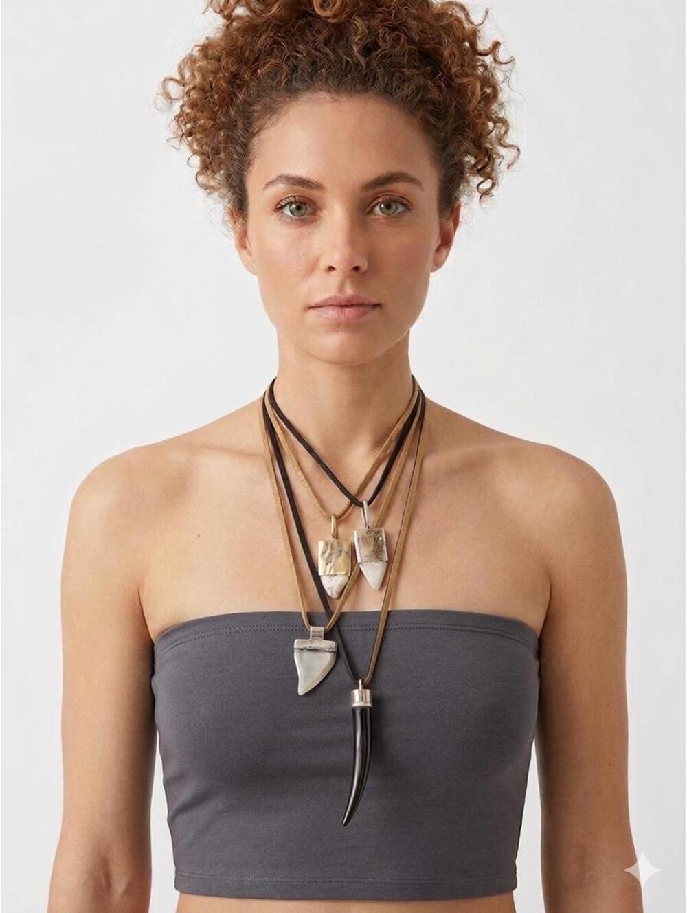 Artisan Deer Antler Pendant Necklace with Suede Leather String from Argentina.